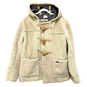 Bark $550 Hooded Sherpa Fleece Toggle Coat Beige Large NWT